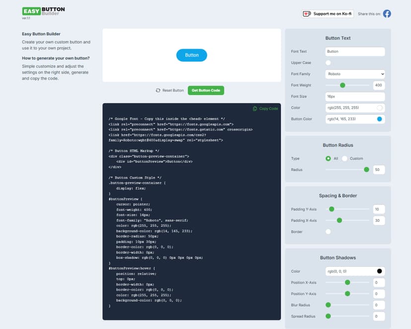 Easy Button Builder Screen 1