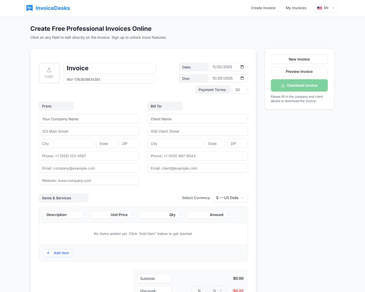 Invoice Desk Screen 1