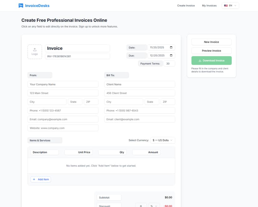Invoice Desk Screen 1