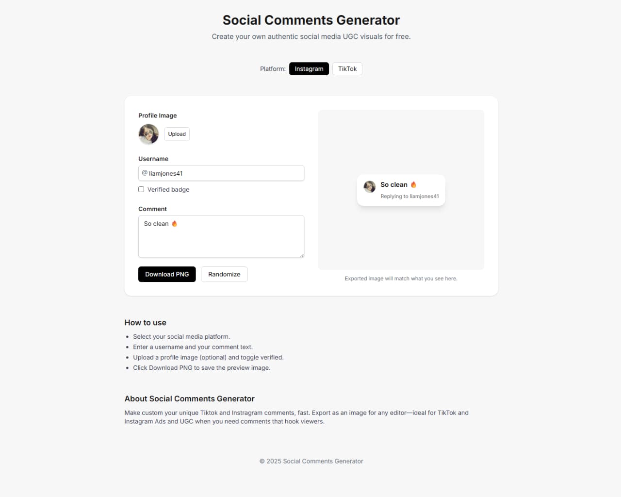 Social Comments Generator